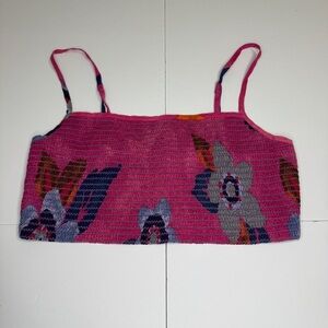 Free People Lucia Printed Smocked Crop Top Pink Floral Boho Summer M